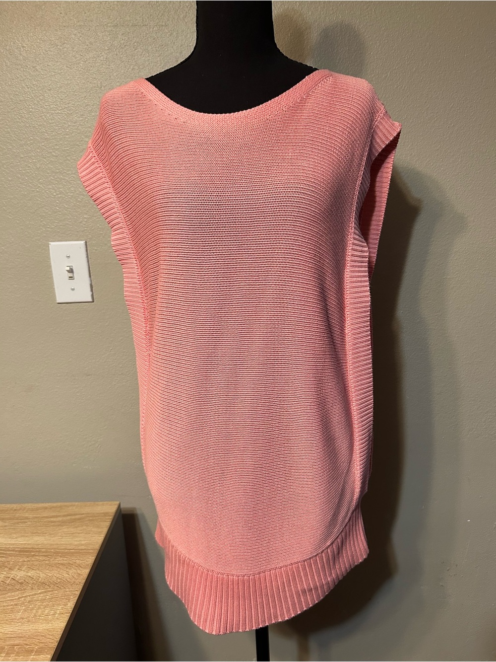 KORI Women’s M Pink Sleeveless Knit Tunic Sweater Oversized Boho 100% Viscose